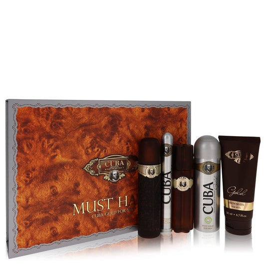 Cuba Gold by Fragluxe Gift Set -- 3.3 oz Eau De Toilette Spray + 3.3 oz After Shave Spray + 6.7 oz Body Deodorant Spray + 6.7 oz Shower Gel + 1.17 oz EDT Spray for Men