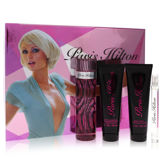 Paris Hilton by Paris Hilton Gift Set -- 3.4 oz Eau De Parfum Spray + 3 oz Body Lotion + 3 oz Shower Gel + .34 oz Mini EDP Spray for Women