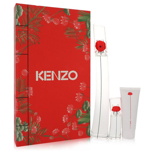 kenzo FLOWER by Kenzo Gift Set -- 3.3 Eau De Parfum Spray + .5 oz Mini EDP + 2.5 oz Body Milk for Women
