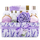 Lavender Bath & Shower Basket: Shower Gel + Bubble Bath +  Body Lotion + Hand Cream + Massage Oil + Bath Salt + Body Scrub + Soap + 2x Bath Bombs + Bath Loofah + Hair Drying Towel + Handmade Box --10pcs + Box